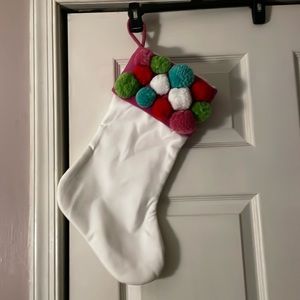 4/$20 White and pink Pompom topped Christmas stocking new with tags